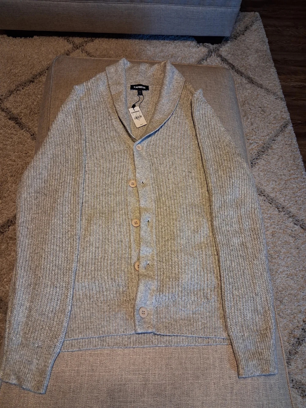 Express Men's Light Heather Gray Shawl Collar Cardigan